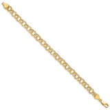 14k 6mm Hollow Double Link 7 inch Charm Bracelet DO542
