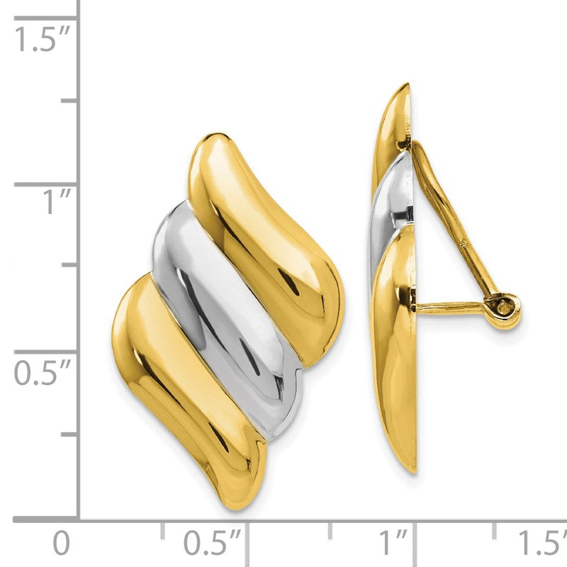 14k and White Rhodium Diagonal Ribbed Omega Back Non-pierced Earrings TF206
