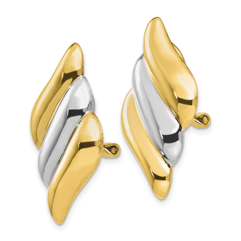 14k and White Rhodium Diagonal Ribbed Omega Back Non-pierced Earrings TF206