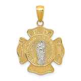 14k Two-tone Polished and Satin Solid Saint Florian Medal Pendant K5083
