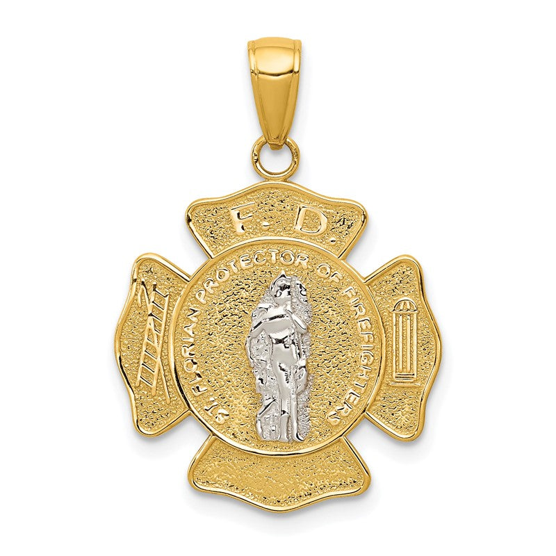 14k Two-tone Polished and Satin Solid Saint Florian Medal Pendant K5083