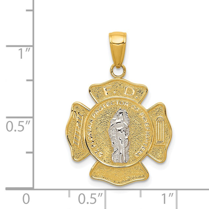 14k Two-tone Polished and Satin Solid Saint Florian Medal Pendant K5083