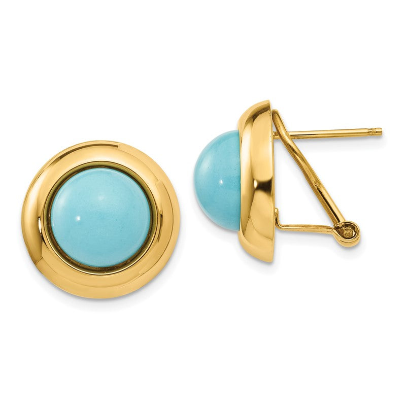 14k Reconstituted Turquoise Cabochon 16mm Omega Back Earrings H927