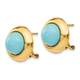 14k Reconstituted Turquoise Cabochon 16mm Omega Back Earrings H927