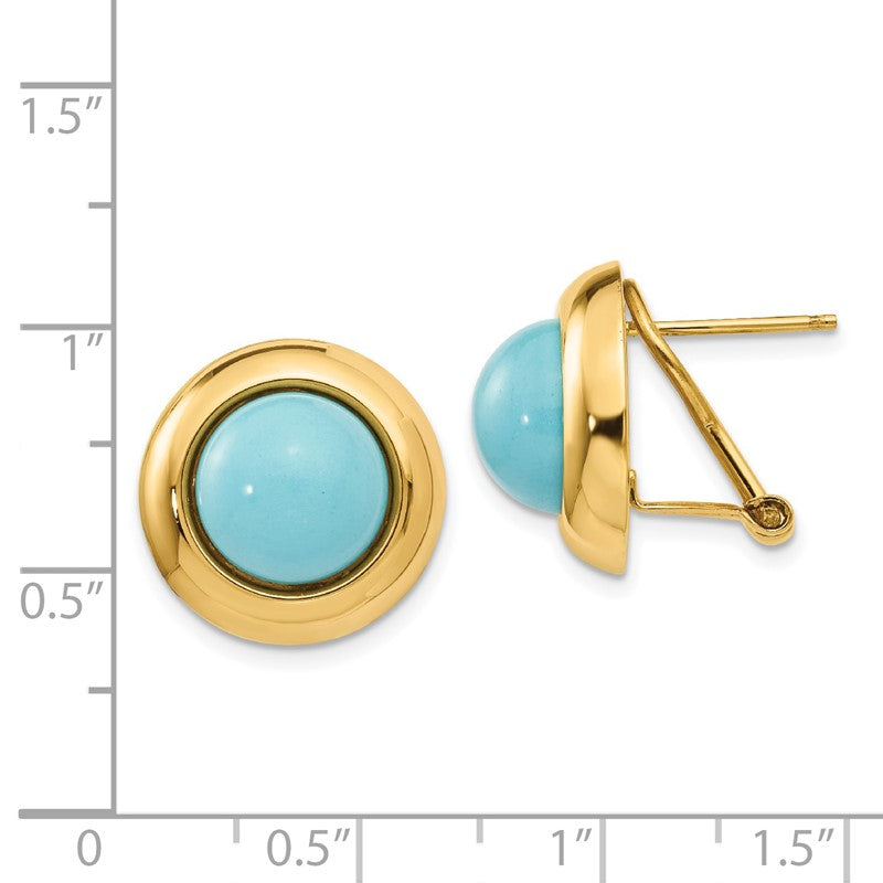 14k Reconstituted Turquoise Cabochon 16mm Omega Back Earrings H927