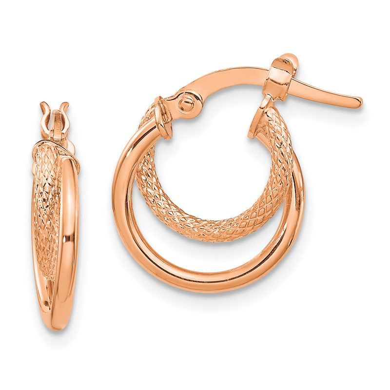 14K Rose Gold Polished Diamond-cut Hoop Earrings TF1099R
