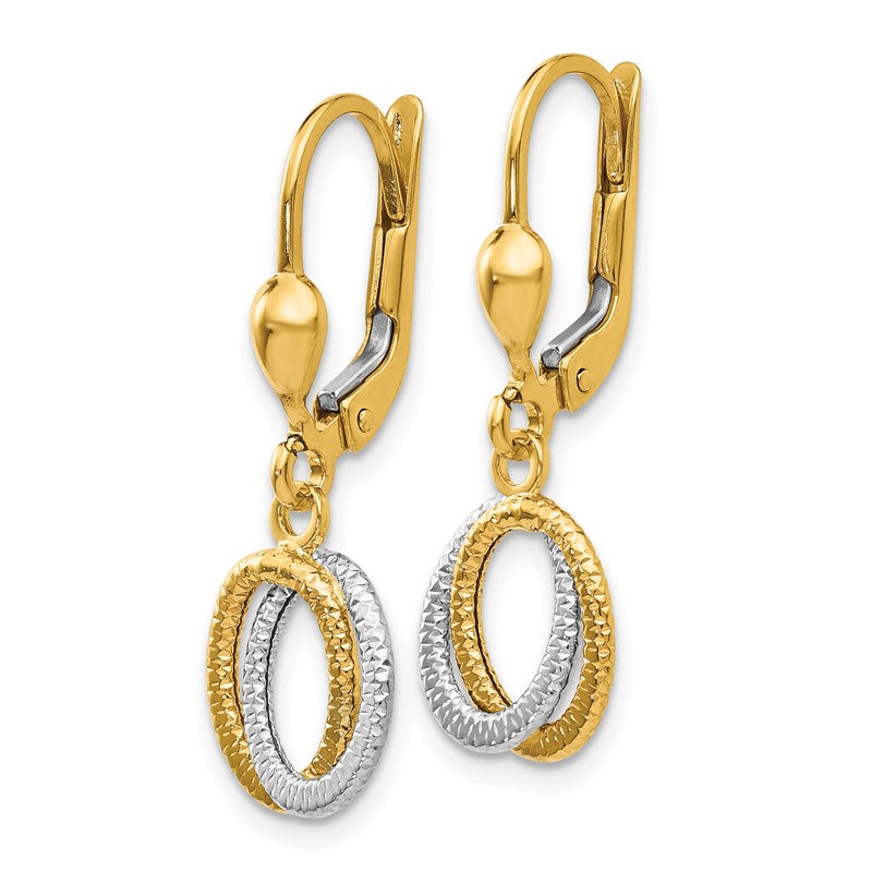 14K Two-Tone Textured and Polished Ovals Dangle Leverback Earrings TH877