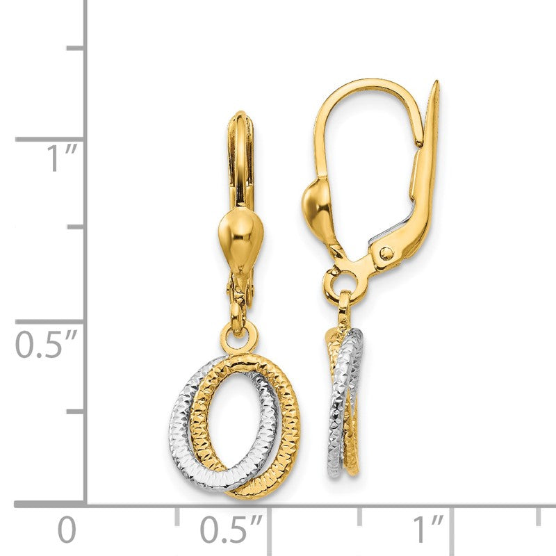 14K Two-Tone Textured and Polished Ovals Dangle Leverback Earrings TH877