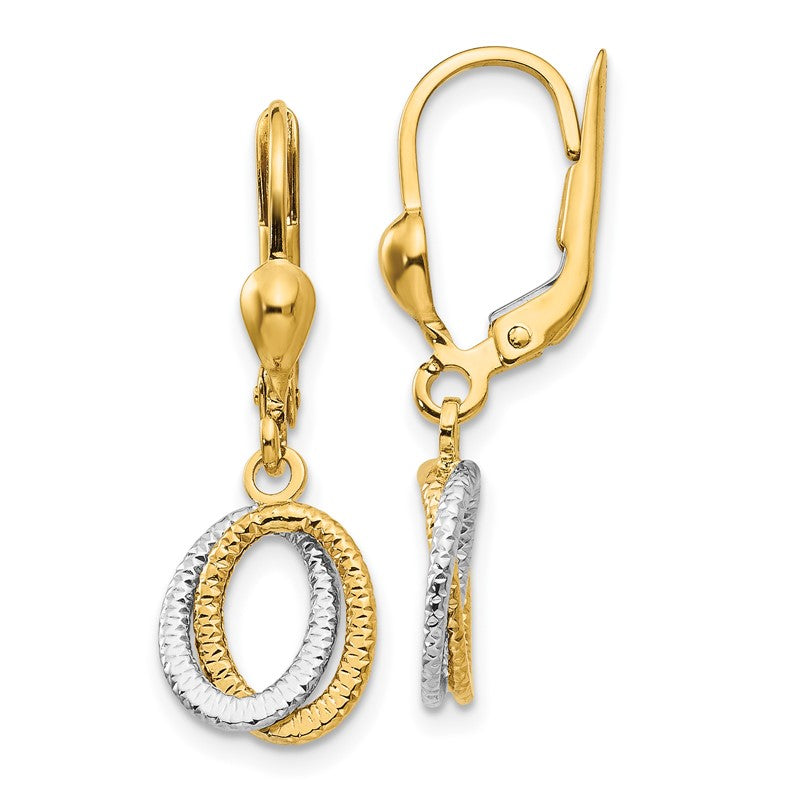 14K Two-Tone Textured and Polished Ovals Dangle Leverback Earrings TH877