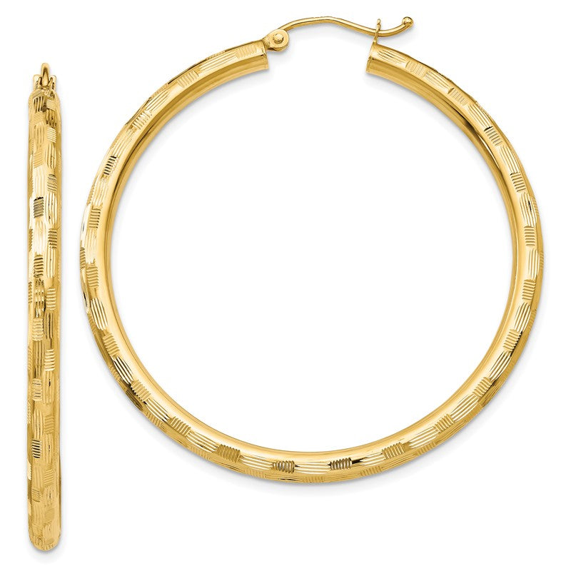 14k 3x45mm Diamond-cut Tube Hoop Earrings TF559