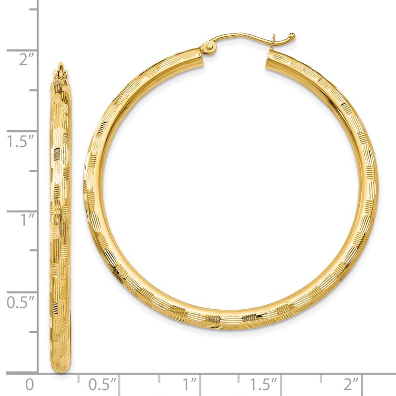 14k 3x45mm Diamond-cut Tube Hoop Earrings TF559