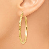 14k 3x45mm Diamond-cut Tube Hoop Earrings TF559
