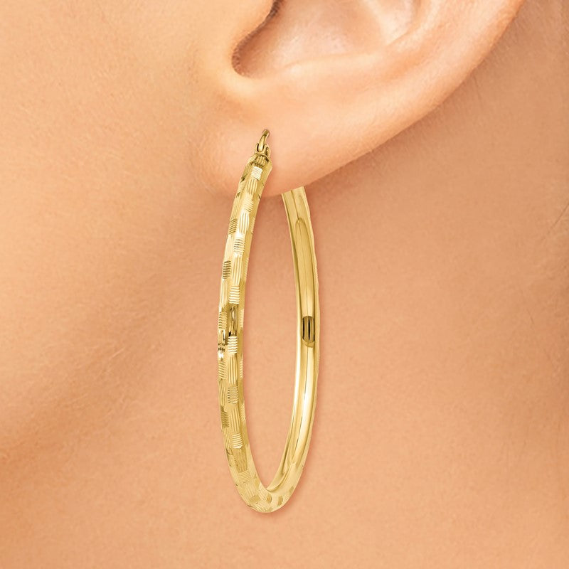 14k 3x45mm Diamond-cut Tube Hoop Earrings TF559