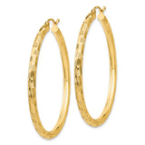 14k 3x45mm Diamond-cut Tube Hoop Earrings TF559
