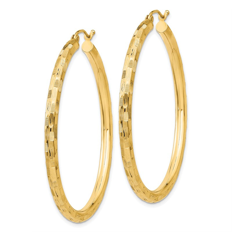 14k 3x45mm Diamond-cut Tube Hoop Earrings TF559