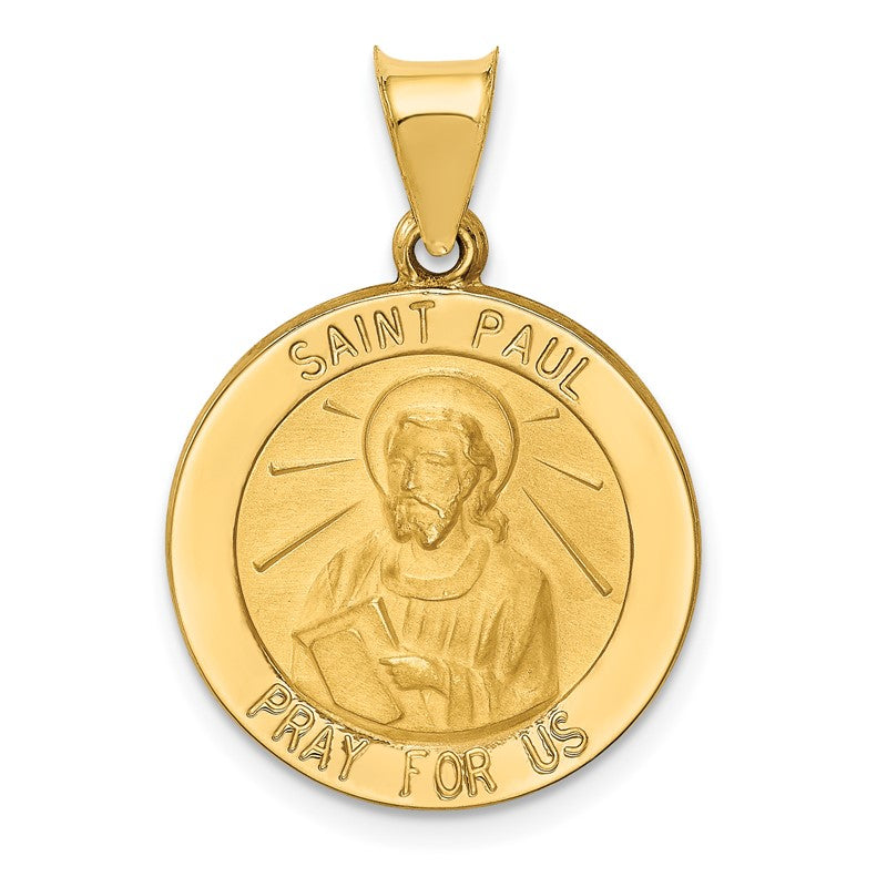 14k Polished and Satin Hollow St Paul Medal Round Pendant XR1377
