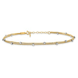 14K Two-tone 2-Strand Chain with Mirror Beads 9 inch Plus 1 inch Extender - Total 10 inch Anklet ANK241