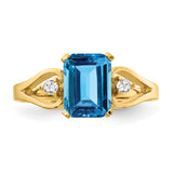 14k 8x6mm Emerald-cut Blue Topaz and 1/20 carat VS Diamond Ring Y4749BT/VS