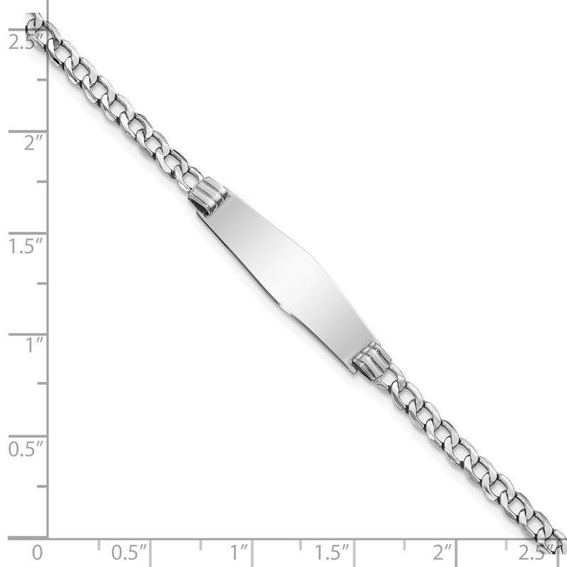 14k White Gold Polished Semi-Solid Chain/Solid Plate Cuban Link Soft Diamond Shape 25.5x7.5mm Plate 7 inch ID Bracelet DCID106CW