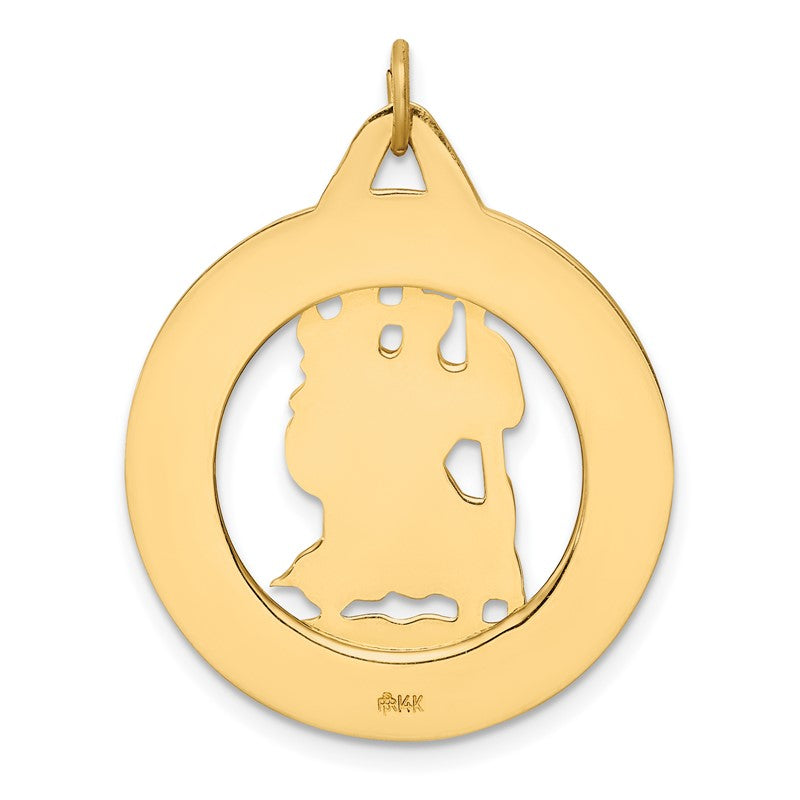 14k Polished and Satin Solid Cut-out St. Christopher Medal Round Pendant XR1797