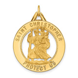 14k Polished and Satin Solid Cut-out St. Christopher Medal Round Pendant XR1797