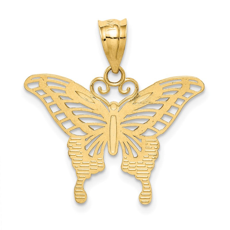 14k and White Rhodium Diamond-cut Butterfly Pendant K4841