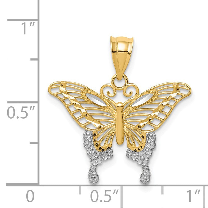 14k and White Rhodium Diamond-cut Butterfly Pendant K4841