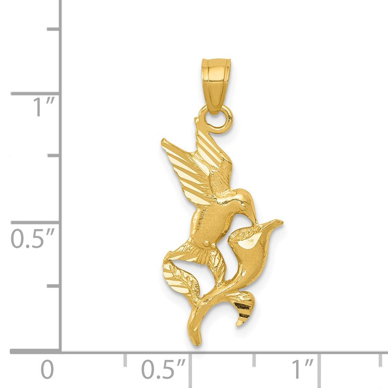 14k Polished Hummingbird with Flower Pendant K5993