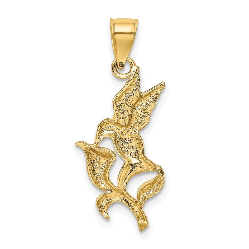 14k Polished Hummingbird with Flower Pendant K5993