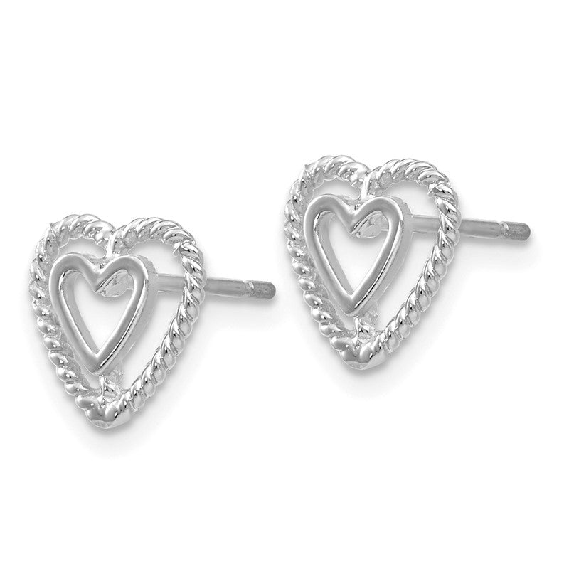 14k White Gold Polished Open Heart-in-Heart Post Earrings K1411