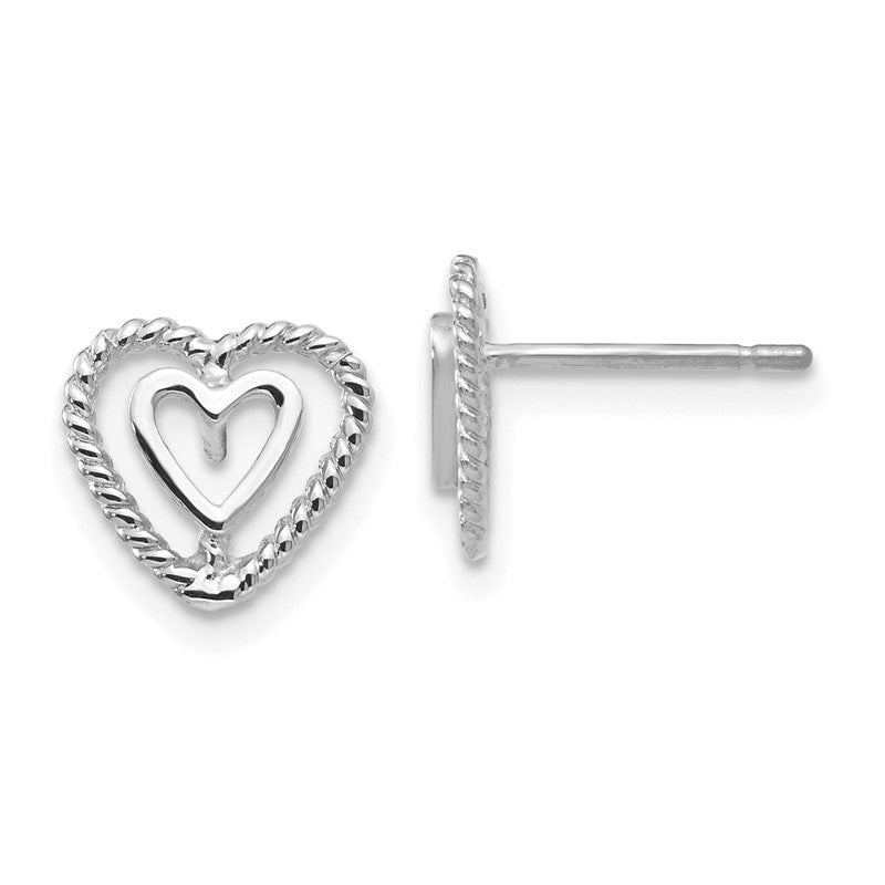 14k White Gold Polished Open Heart-in-Heart Post Earrings K1411