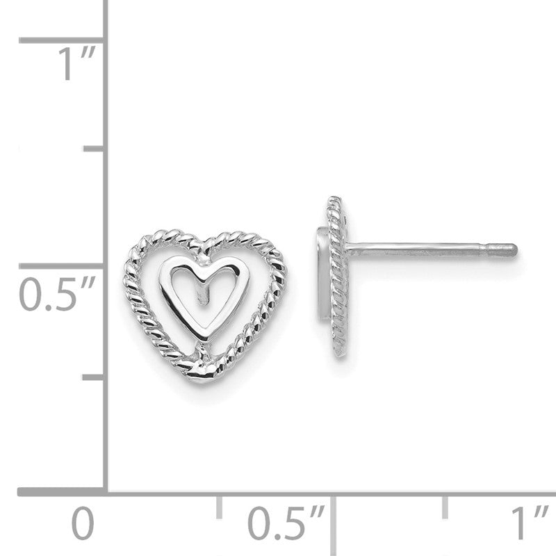 14k White Gold Polished Open Heart-in-Heart Post Earrings K1411