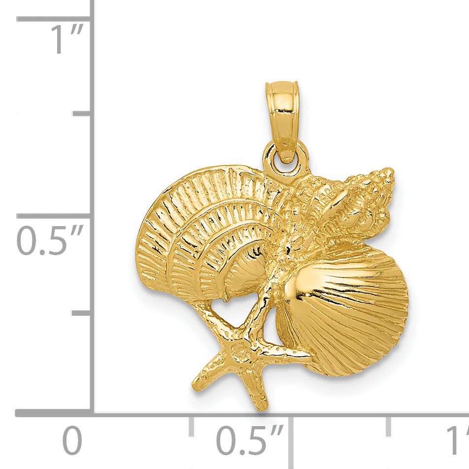 14k Four Shell Cluster Pendant C3379