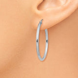 14k White Gold 2x30mm Polished Lightweight Tube Hoop Earrings T826L
