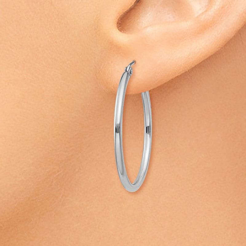 14k White Gold 2x30mm Polished Lightweight Tube Hoop Earrings T826L