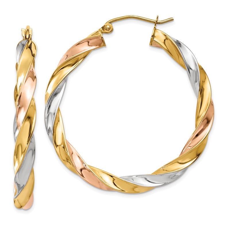 14k Tri-color Light Twisted Hoop Earrings TF655