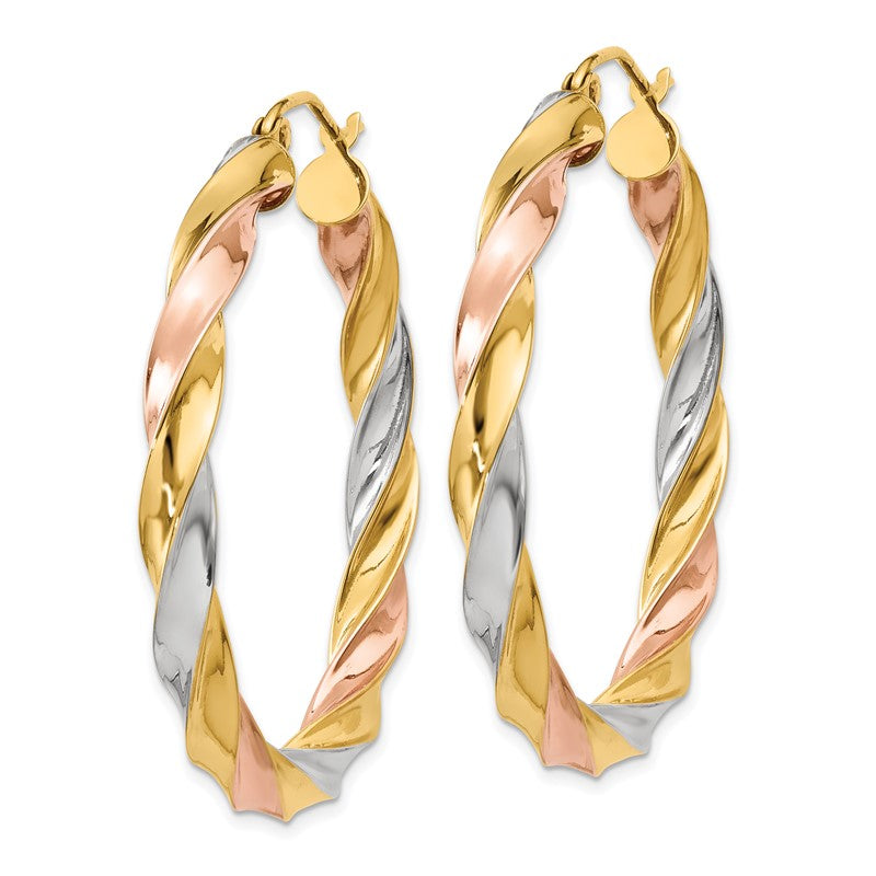 14k Tri-color Light Twisted Hoop Earrings TF655