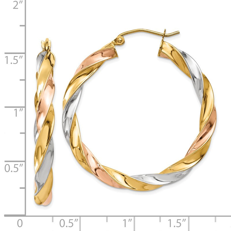 14k Tri-color Light Twisted Hoop Earrings TF655