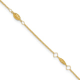 14K Diamond-cut Rice Puff Beads 4-Station 9 inch Plus 1 inch Extender - Total 10 inch Anklet ANK272