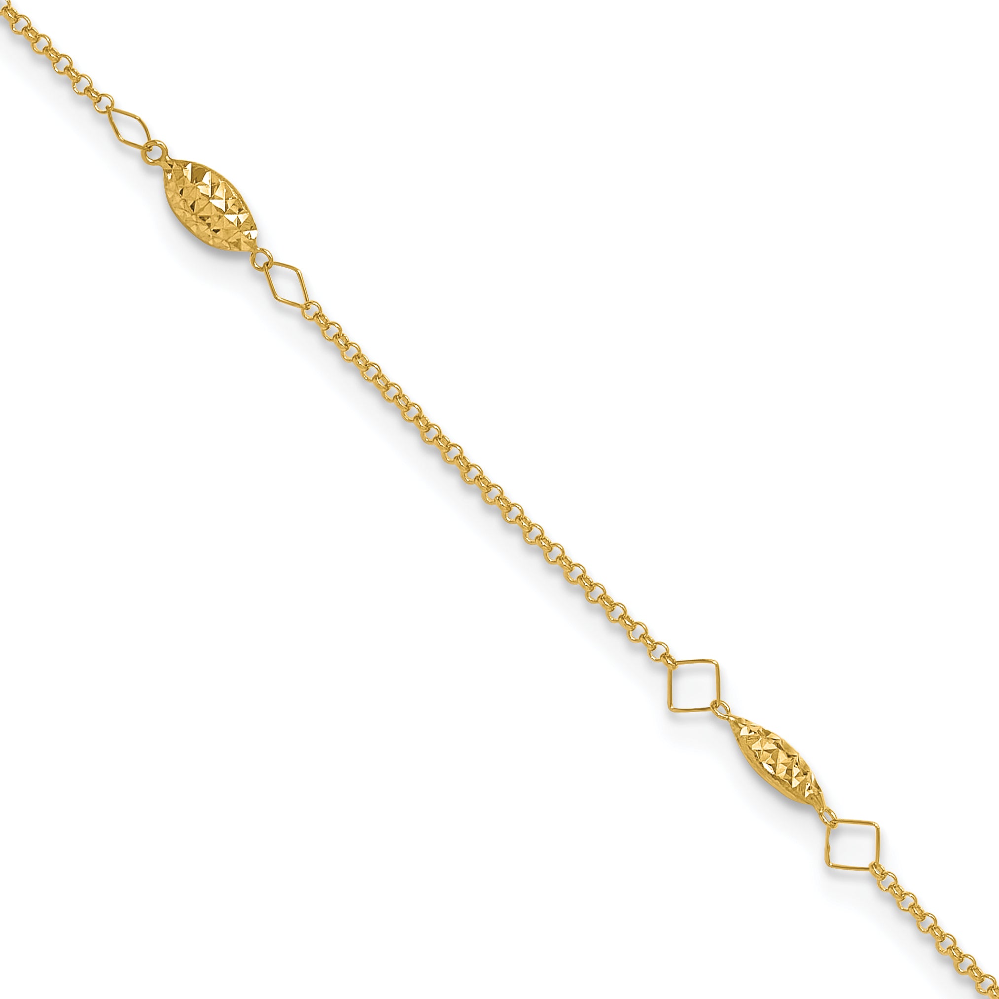 14K Diamond-cut Rice Puff Beads 4-Station 9 inch Plus 1 inch Extender - Total 10 inch Anklet ANK272