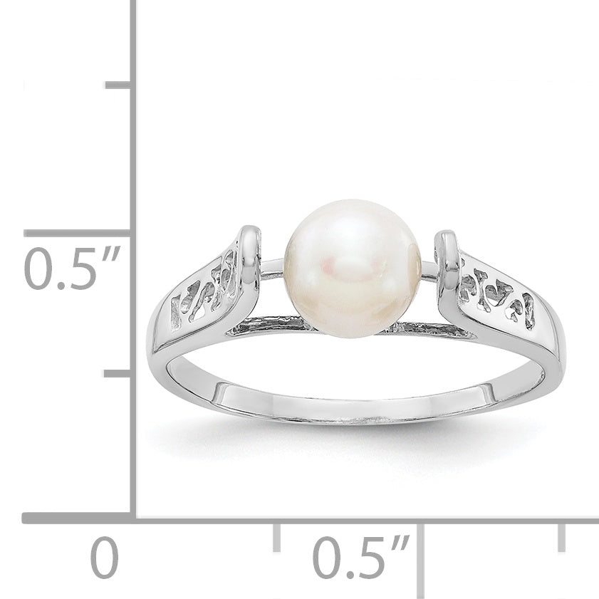 14k White Gold 6mm White Freshwater Cultured Pearl Filigree Ring Y1846PL
