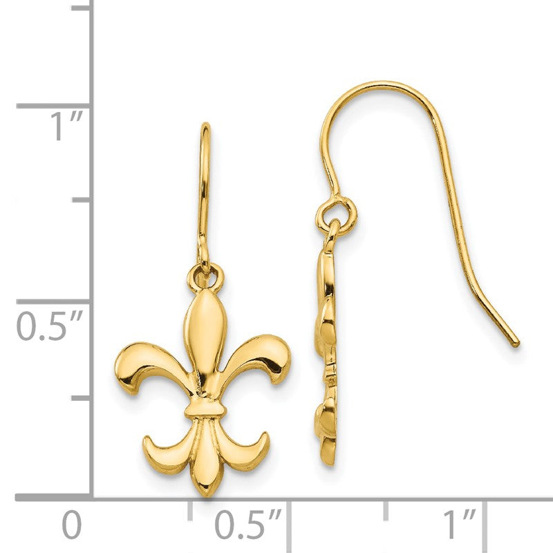 14k Polished Fleur de lis Dangle French Hook Earrings TM791