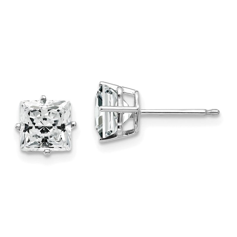 14k White Gold 6mm Princess-cut Cubic Zirconia Post Earrings XE62WCZ