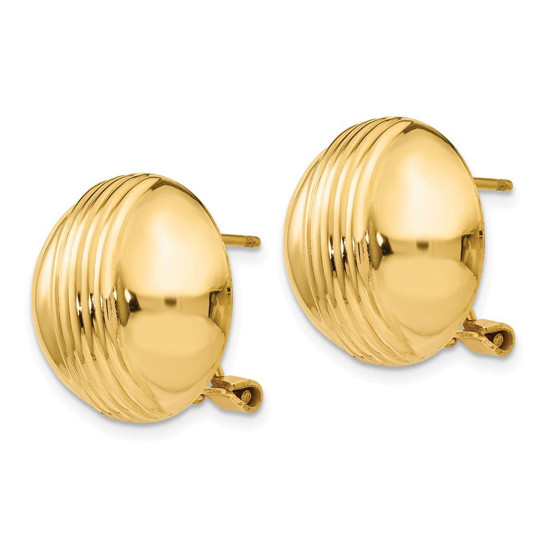 14k 16mm Ribbed Domed Omega Back Post Earrings H966