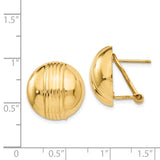 14k 16mm Ribbed Domed Omega Back Post Earrings H966
