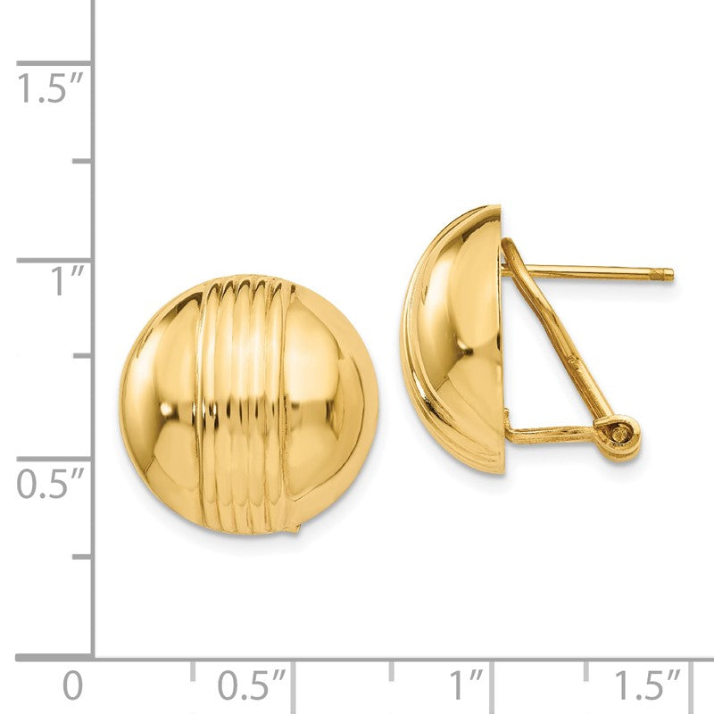 14k 16mm Ribbed Domed Omega Back Post Earrings H966
