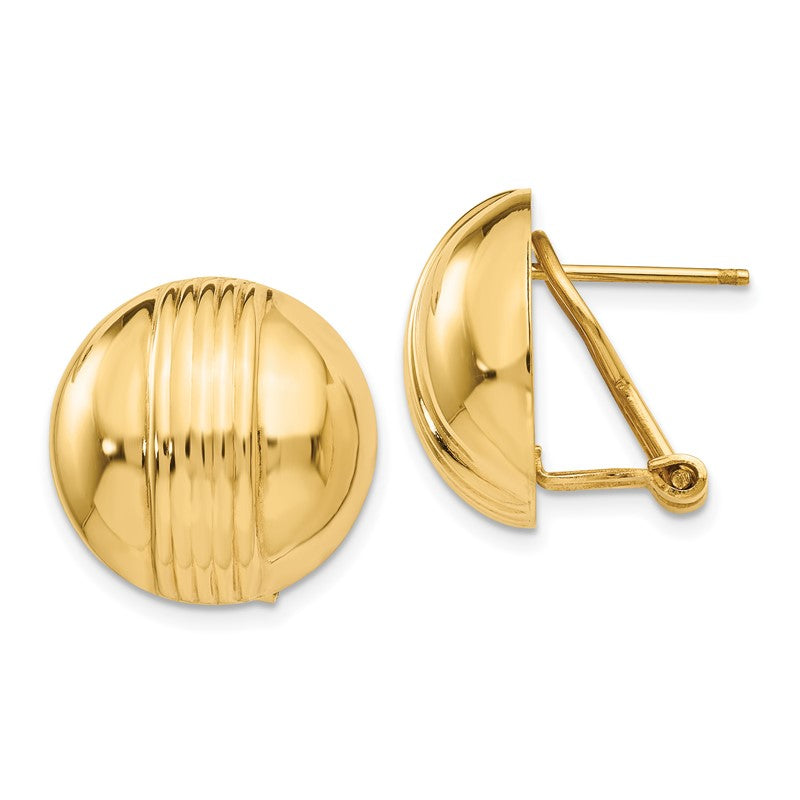 14k 16mm Ribbed Domed Omega Back Post Earrings H966