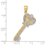 14K and White Rhodium Polished I LOVE YOU Script Fleur de Lis Heart Key Charm C4489