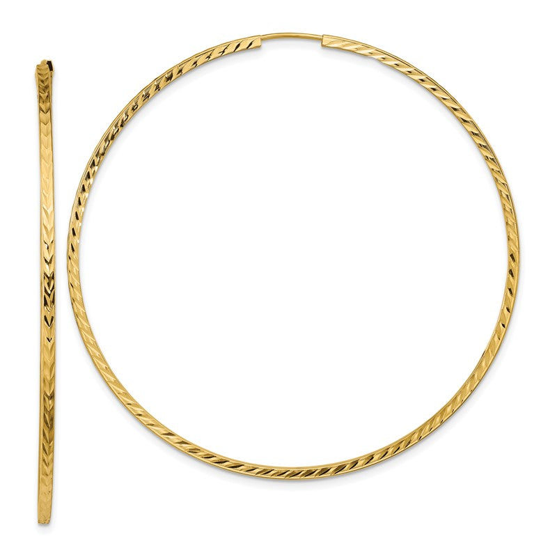 14k 1.35x60mm Diamond-cut Square-Tube Endless Hoop Earrings TF1003