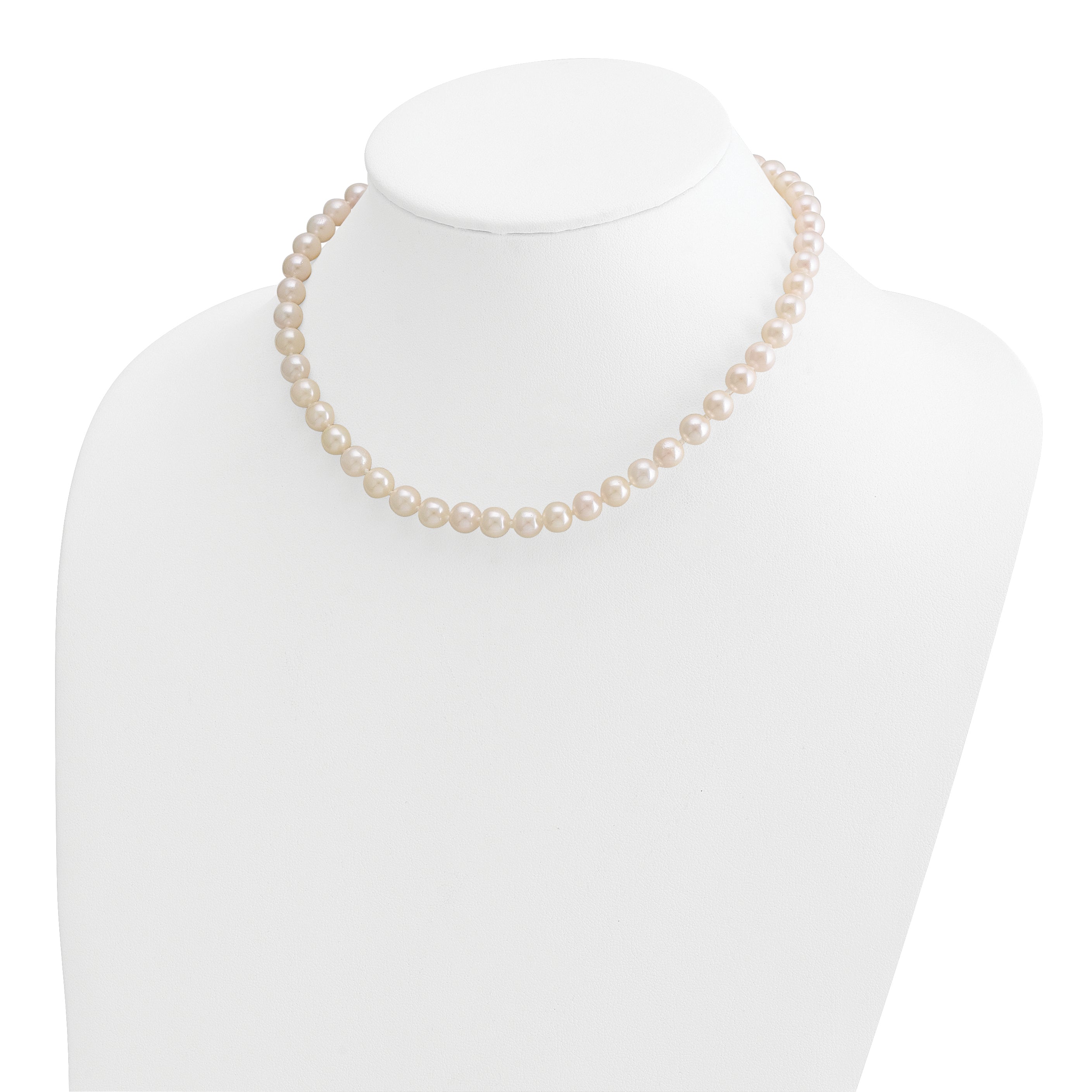 14k 7-8mm White Round Akoya Saltwater Cultured Pearl 16 inch Necklace PL70AA